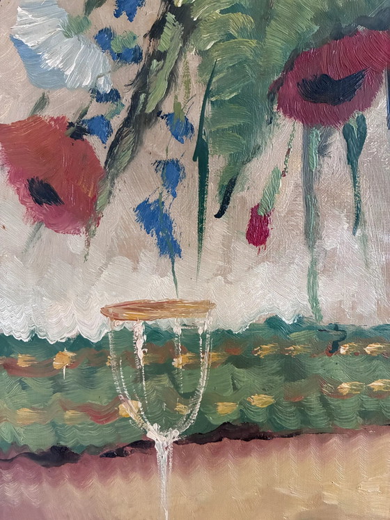 Vintage original floral oil painting with wildflowers in blue vase – Paintings & Drawings, Wood, Canvas (photo 11 of 17)