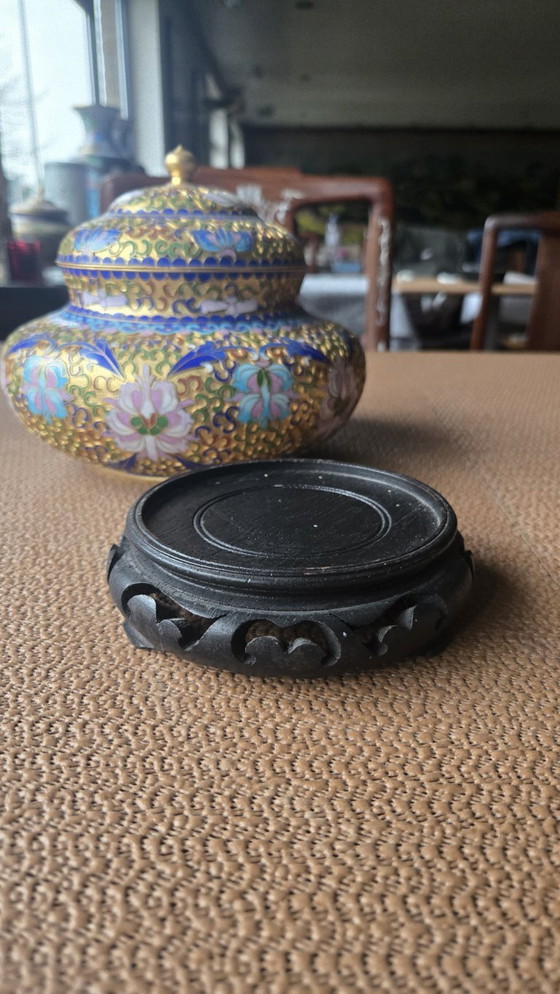 Image 1 of Pentola cinese in cloisonné con coperchio