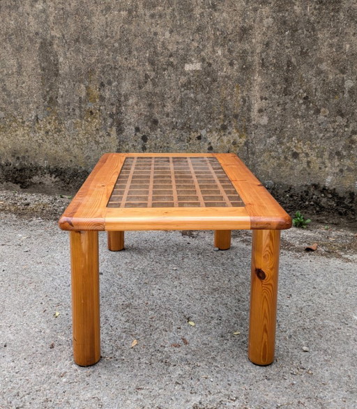Opengewerkte salontafel van grenenhout en glas, Frankrijk, 1980