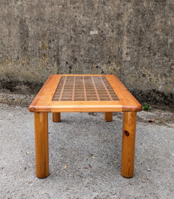Image 1 of Opengewerkte salontafel van grenenhout en glas, Frankrijk, 1980