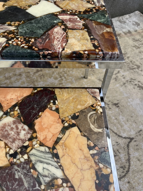 Tavolini laterali vintage cromati con piano in onice e marmo – Iron, Marble (photo 5 of 11)