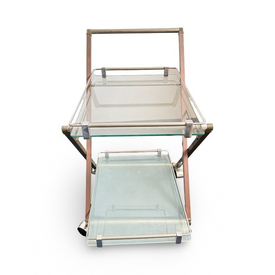 Bar cart with glass shelves and metal frame, Peter Ghyczy, Transparent, Vintage (photo 13 of 15)