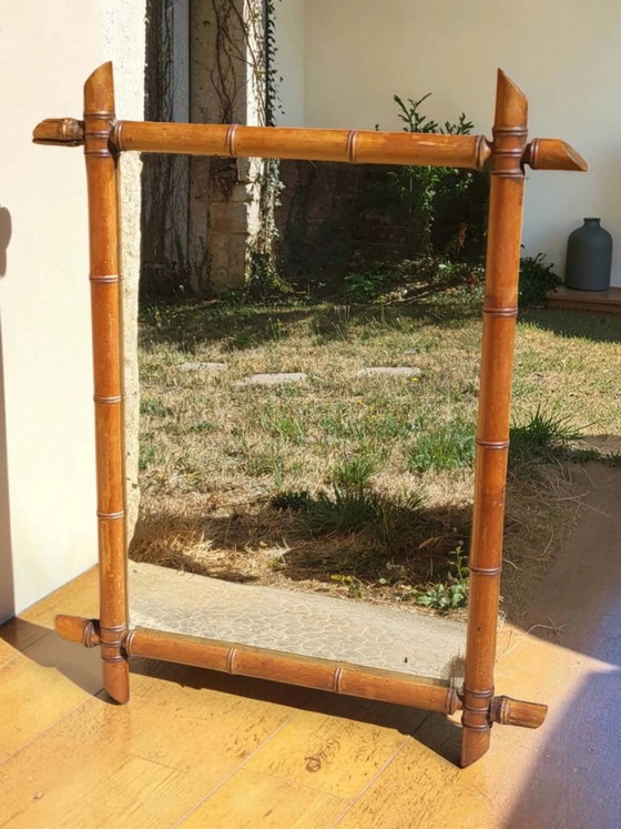Wooden mirror turned in a bamboo style 58*73 cm – Glass, Art Nouveau (photo 2 of 7)
