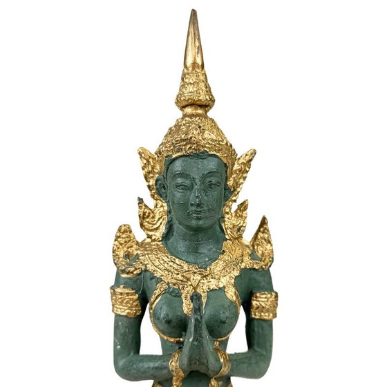 Set Guardiani del Tempio Thai Thepanom – Coppia di Figure Patinate Oro – Sculture (photo 9 of 21)
