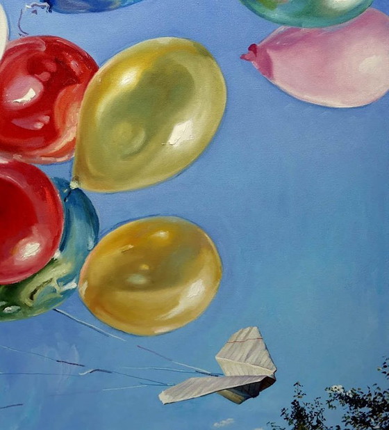 Original Oil Painting Contemporary Art, Hot Air Balloons Carrier – Paintings & Drawings, Canvas (photo 7 of 7)