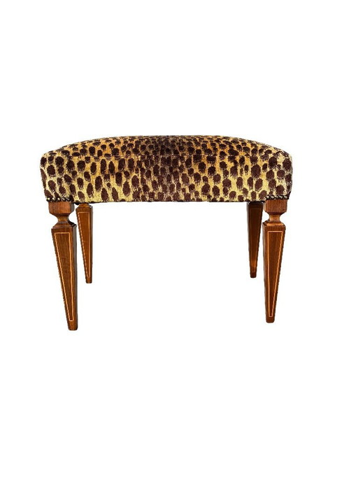 1950s Paolo Buffa Stool In Silk Velvet Cheetah By Jim Thompson Seat Italy Restored And Upholstered