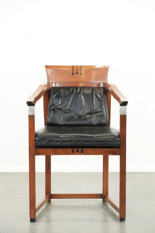 Sedia da pranzo/laterale/da scrivania Schuitema in pelle nera dal design Art Deco