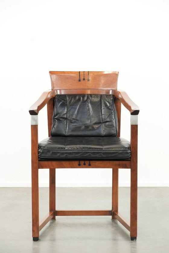 Image 1 of Black leather Schuitema Art Deco design dining/side/desk chair