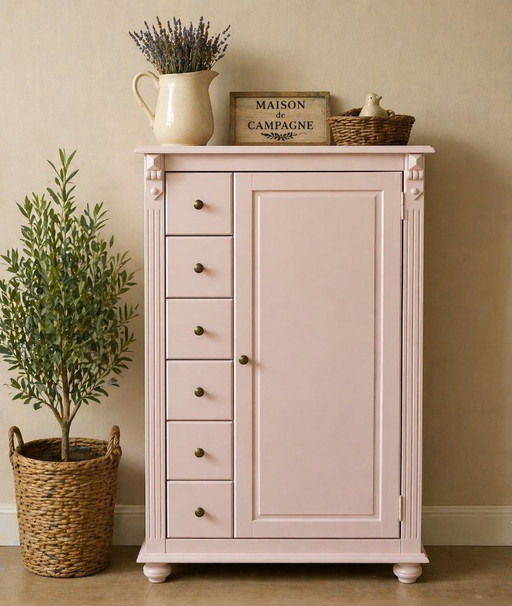 Powder pink pine lard cupboard, maid's cupboard, buffet cabinet