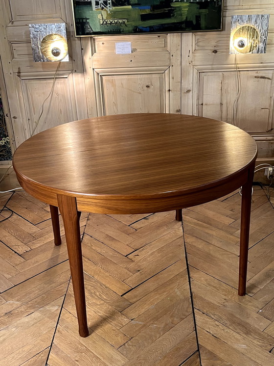 Image 1 of Scandinavian Style Round Table + 2 Teak Extensions
