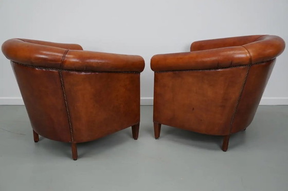 Image 1 of Vintage Nederlandse cognackleurige leren clubfauteuil, set van 2