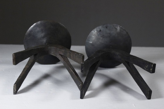 Image 1 of Pair of wrought iron candlestick holders, brutalist modernist design, 1950s