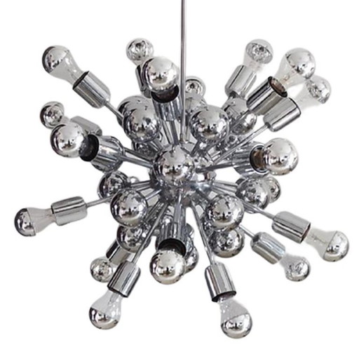 1970s Astonishing Chandelier Sputnik by Goffredo Reggiani in Chrome. Made in Italy