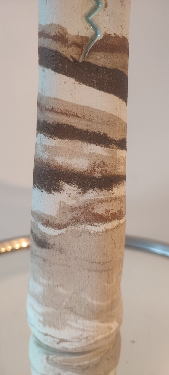 Image 1 of Turned stoneware vase, signed, with relief decoration