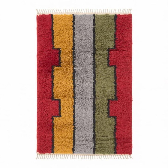 Image 1 of Tappeto tessuto a mano 2,3 x 1,4 m Beni Ourain, tappeto marocchino: strisce colorate a gradini