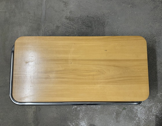 Image 1 of Set of 4 70s metal and solid oak nesting tables