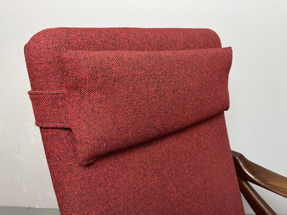 Image 1 of Mid-Century High Quality Teak Lounge Chair with Burgundy Red Fabric Upholstery Attributed to Topform, The Netherlands, 1960s.