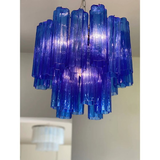 Image 1 of Lámpara de araña Tronchi moderna de cristal de Murano azul – Sputnik Design