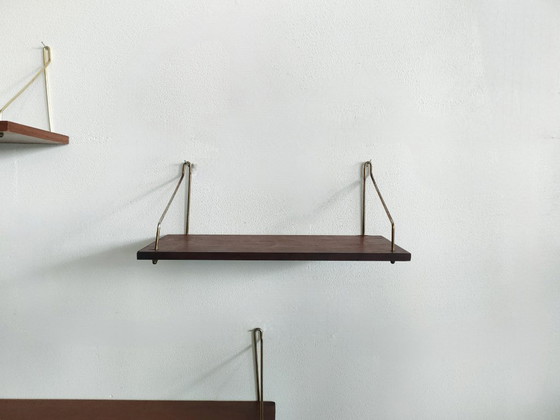Set van 3 Vintage Teak Wandplankjes met Messing Beugels – Jaren '60 Mid-Century Deens Design – Wandrek, Wood (photo 16 of 52)