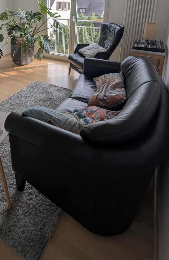 Image 1 of Leolux Organic Curved Black Leather Sofa – Postmodern designklassieker uit de jaren 90/00 (met origineel certificaat)