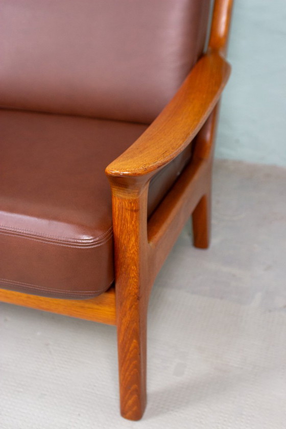 Image 1 of Canapé vintage en teck, style danois, Juul Kristensen, cuir, milieu du siècle