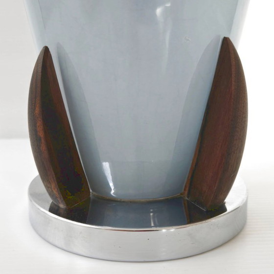Image 1 of Vintage Scandinavian Art Deco Vase, 1920s, Ceramic, Rosewood, Chrome, Retro