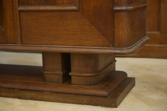 Brutalist display cabinet in oak by Charles Dudouyt, 1940s. – Wood, Glass, Art Deco (photo 13 of 15)