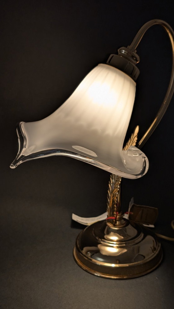 Image 1 of Refined Pair of Murano Calla Lamps, Vintage New Old Stock, 24kt Gold