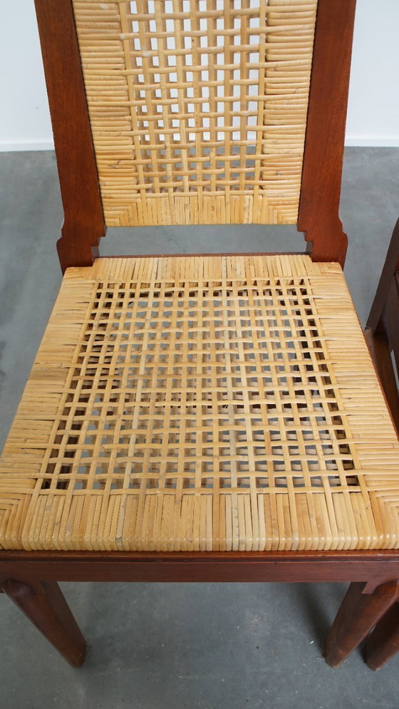 Image 1 of 2 Holzstühle im Art Deco Design mit Sitz und Rückenlehne aus Korbgeflecht