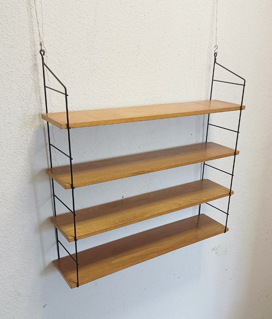 Wandregal aus den Fünfzigern mit vier Ablagen. – Wandschrank, Metal, Wood (photo 7 of 9)