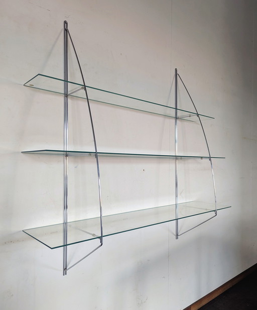 Vintage chrome& glass wall unit, Ikea, 1980s