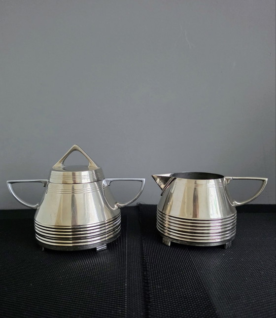 Art Deco milk jug with sugar bowl, HK&Co, Tableware, Metal, Silver (photo 2 of 12)