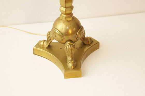 Image 1 of Tafellamp massief messing franjes 76cm jaren 1970 vintage