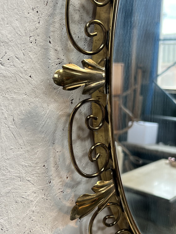 Image 1 of Vintage Oval Brass Mirror, Ornate Decor, Deknudt Belgium, 1970's