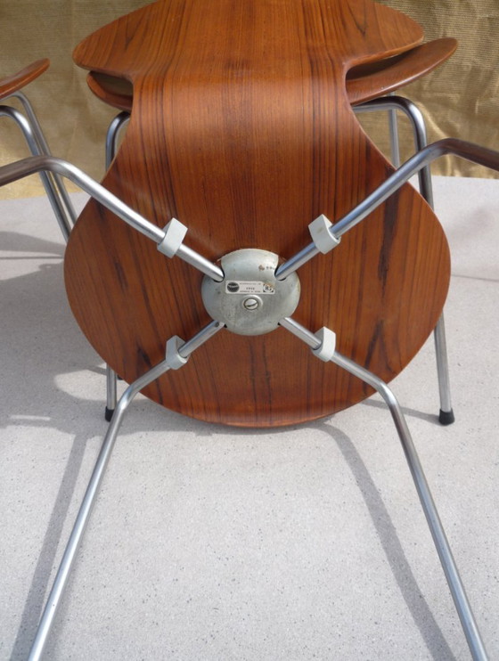Set of 4 Arne Jacobsen teak chairs, Mod. 3107 – Fritz Hansen, Dining chairs, Wood, Vintage (photo 3 of 7)