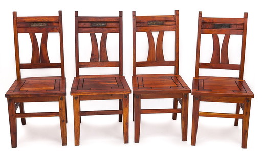 Set van 4 massief mahoniehouten Art Nouveau stoelen