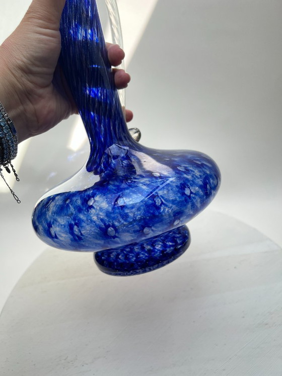Image 1 of Vaso da fiori vintage in vetro da studio, 35 cm, blu cobalto, stile Murano.