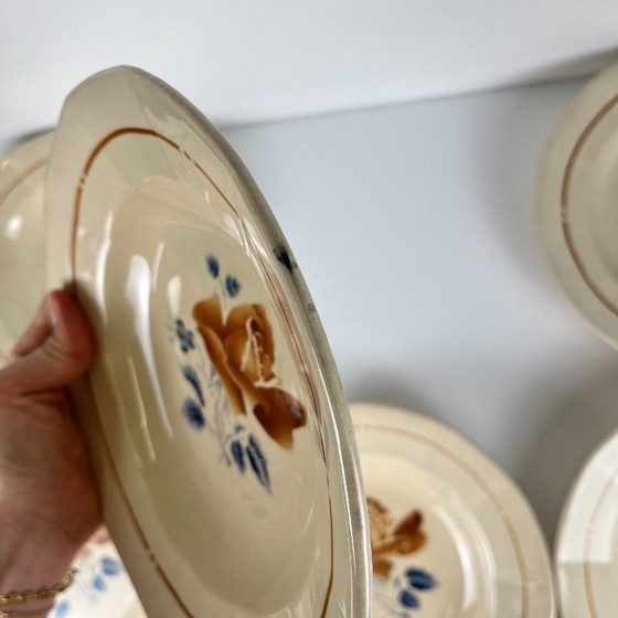 Set van 6 Sarreguemines soepborden met bloemmotief, eerste helft van de 20e eeuw. – Servies, Ceramic, Vintage (photo 8 of 14)