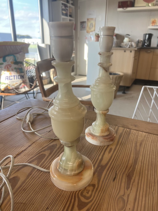 2 lampes vintage en onyx, fabriquées années 60-80