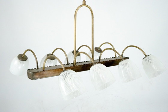 Image 1 of Kroonluchter van Venini Reticello-glas uit het midden van de 20e eeuw, met 8 armen, Murano, Italië, jaren 1940.