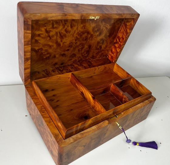 Luxueuse et grande boîte à bijoux XXL / coffret de rangement en racine de bois de thuya, dimensions 30x20x (photo 5 of 16)
