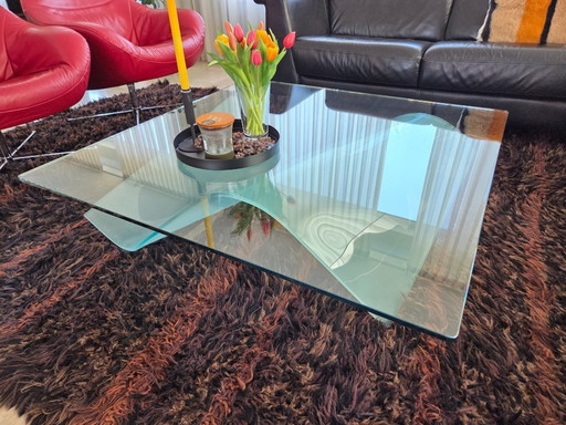 Vintage Glass Coffee Table Feuillet Blanc