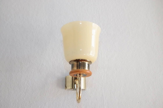 Image 1 of Set of 2 wall lamps brass glass shade 80s J Vintage