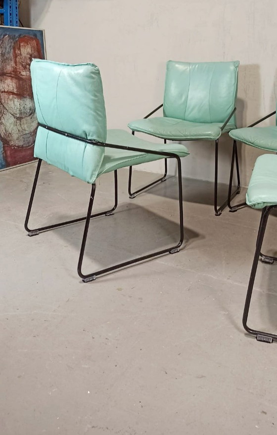 Image 1 of 4 x vintage Italiaanse leren eetkamerstoelen