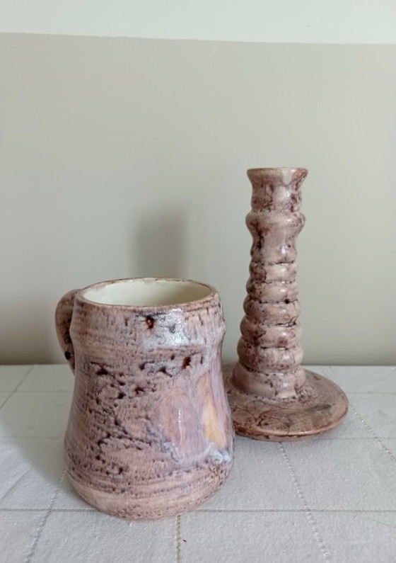 Vallauris Bonaudi Studiopottery. Mid-Century. Candlestick And Vase. – Bonaudi Vallauris, Ceramic (photo 7 of 7)