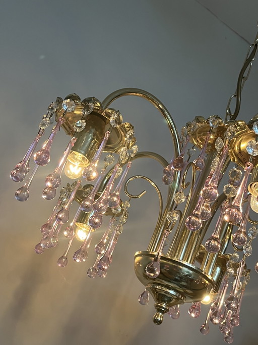 XL Vintage Chandelier Pink Teardrop Pendant Lamp from Murano