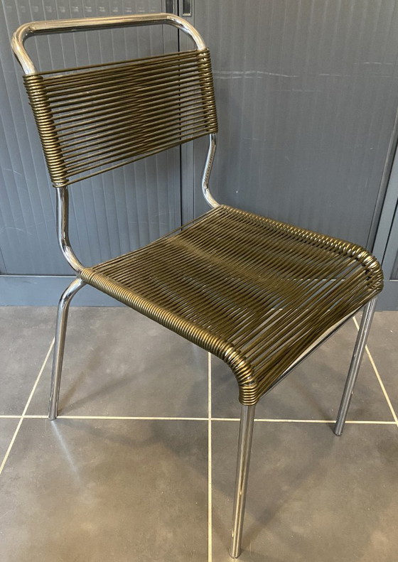Sedia Scoubidou o Spaghetti Verde Kaki Cromata Vintage 1960 – Sedie da pranzo, Plastica (photo 7 of 20)
