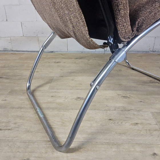 Image 1 of Vintage Verstelbare Relaxfauteuil Chroom / grijs / bruin stof / luie stoel / reclining chair