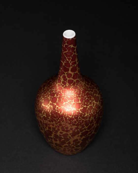 Image 1 of Vase Duo en porcelaine peinte à la main, rouge Goldfeuer, Hans Wohlrab Rosenthal H. Drexler