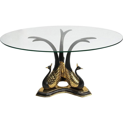 Mesa auxiliar vintage de pavo real en latón y cristal, Italia, 1970